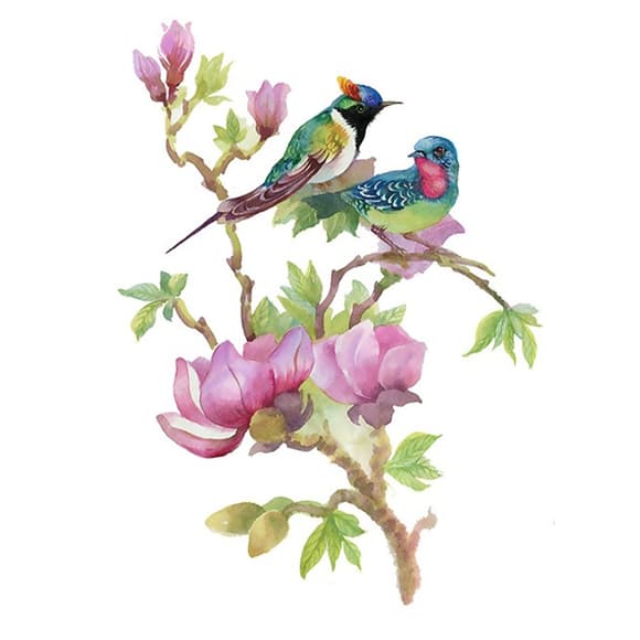 Алмазна мозаїка "Магнолія з пташками" 189772 картон, неповна викладка 21х25 см