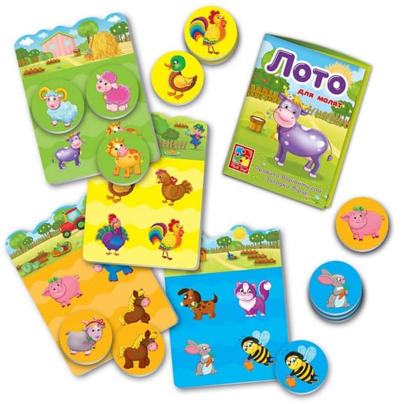 Детская настольная игра Лото "Ферма" VT2100-08, 16 фишек