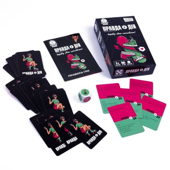 Карткова гра "Правда або дія" VT5903-02, 50 карток, гральний кубик