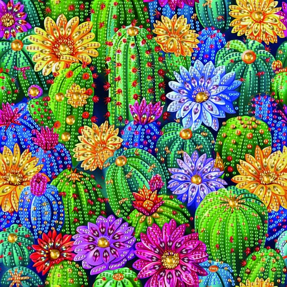Алмазная мозаика "Цветочные кактусы" BH014 неполная выкладка 25х25 см