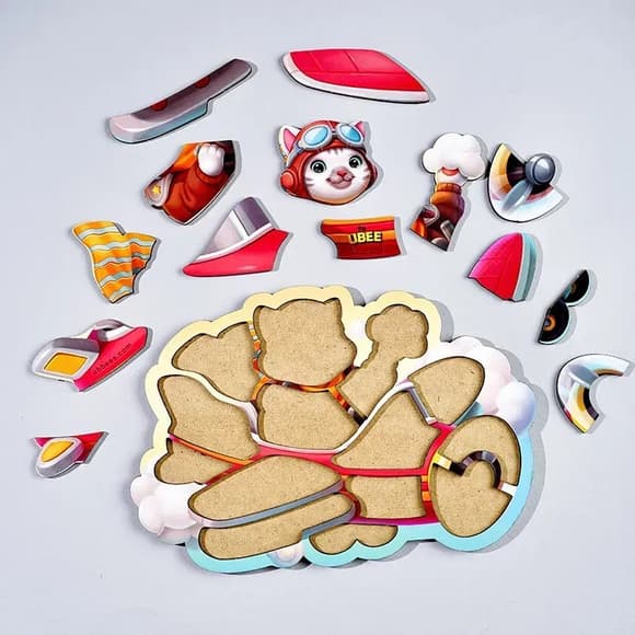 Деревянный контурный пазл "Котик пилот" (ПСД281) PSD281