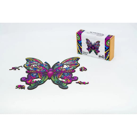 Фігурний дерев'яний пазл A4 Барвистий Метелик PuzA4-01723, 60 деталей