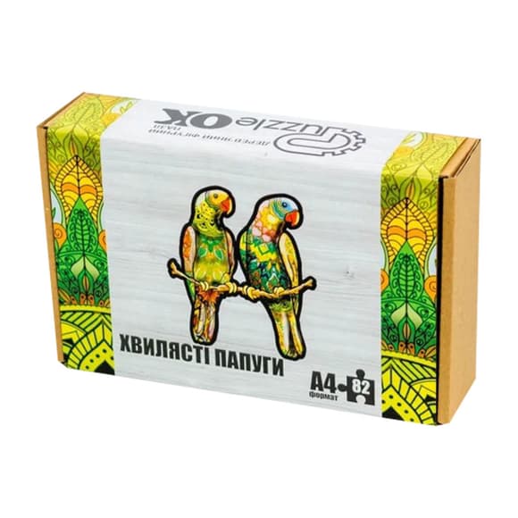 Фигурный деревянный пазл A4 Волнистые попугаи PuzA4-01212, 82 детали