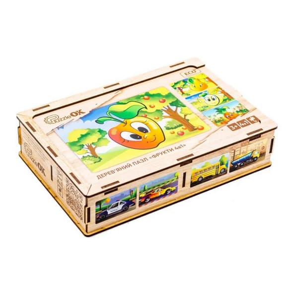 Детский деревянный пазл Фрукты 4 в 1 Puz-84681, 80 элементов