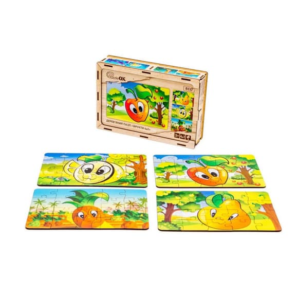 Детский деревянный пазл Фрукты 4 в 1 Puz-84681, 80 элементов