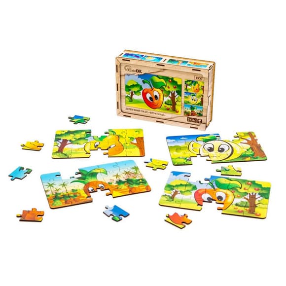 Детский деревянный пазл Фрукты 4 в 1 Puz-84681, 80 элементов