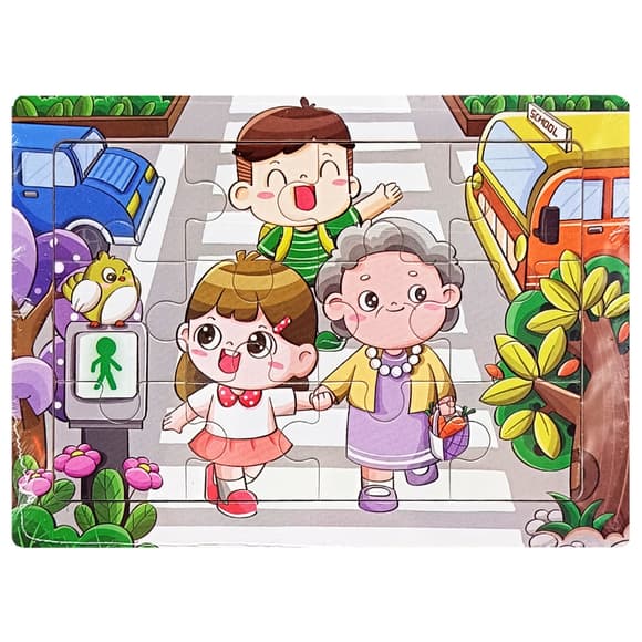 Детский деревянный пазл-вкладыш "Дорога в школу" MD 1343-11, 12 элементов 15 х 11 х 0,4 см