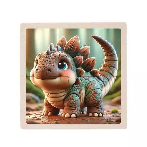 Дитячий дерев'яний пазл-вкладиш "Анкілозавр" MD 1509-7, 6 елементів 9,8 х 9,8 х 0,4 см