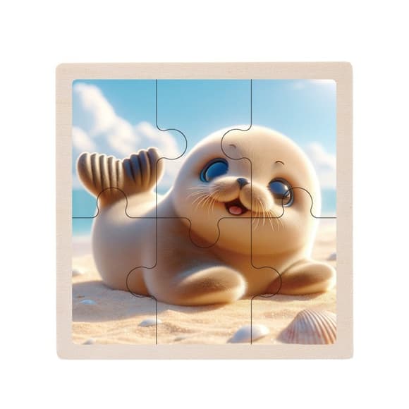 Детский деревянный пазл-вкладыш "Морской котик" MD 1509-6, 6 элементов 9,8 х 9,8 х 0,4 см