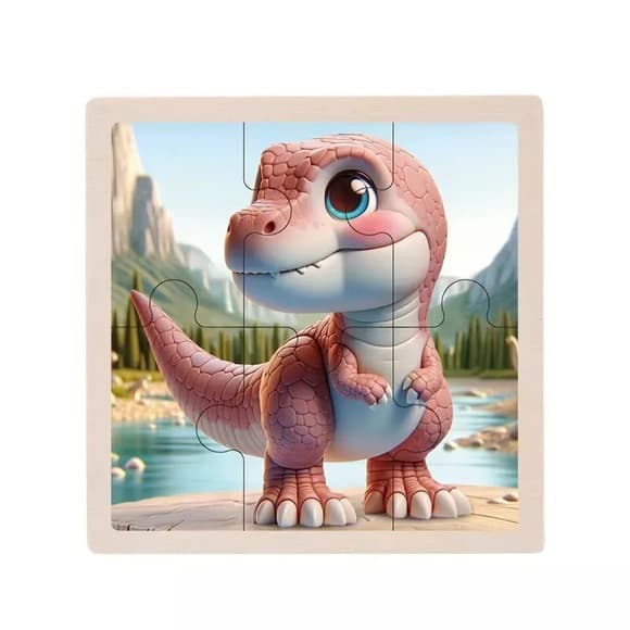 Детский деревянный пазл-вкладыш "Тиранозавр" MD 1509-5, 6 элементов 9,8 х 9,8 х 0,4 см