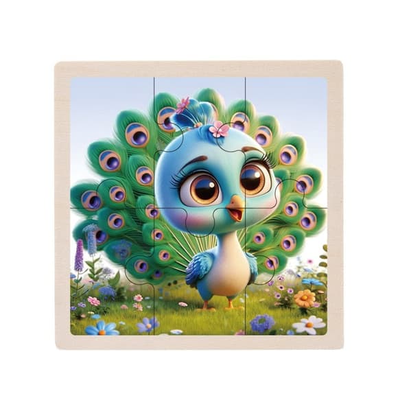 Детский деревянный пазл-вкладыш "Павлин" MD 1509-18, 6 элементов 9,8 х 9,8 х 0,4 см