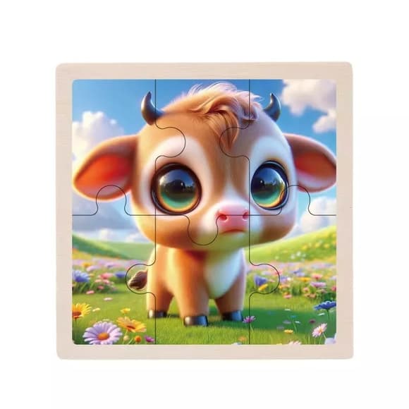 Детский деревянный пазл-вкладыш "Теленок" MD 1509-13, 6 элементов 9,8 х 9,8 х 0,4 см