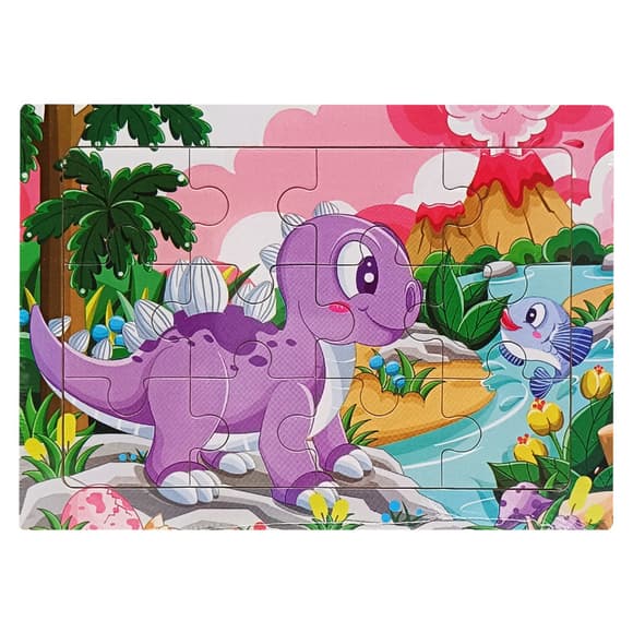 Детский деревянный пазл-вкладыш "Динозавр с рыбкой" MD 1354-3, 12 элементов 15 х 11 х 0,4 см