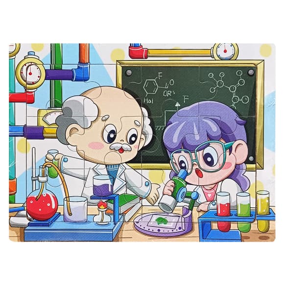 Детский деревянный пазл-вкладыш "Урок химии" MD 1343-6, 12 элементов 15 х 11 х 0,4 см