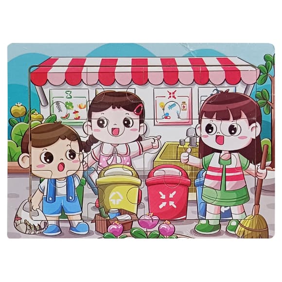 Детский деревянный пазл-вкладыш "Субботник" MD 1343-18, 12 элементов 15 х 11 х 0,4 см