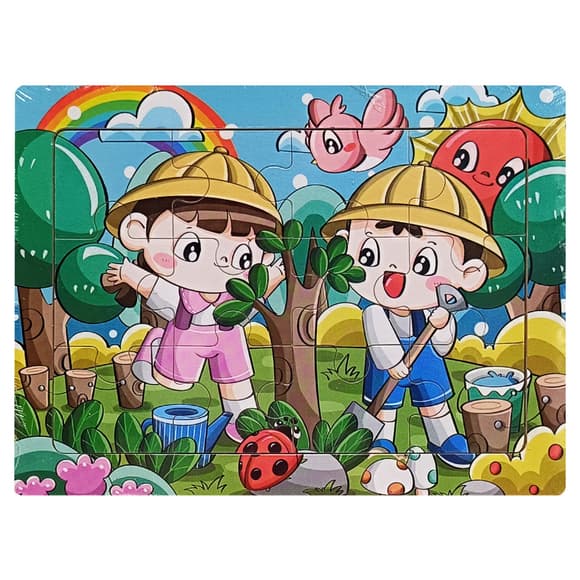 Детский деревянный пазл-вкладыш "Посадка деревьев" MD 1343-15, 12 элементов 15 х 11 х 0,4 см