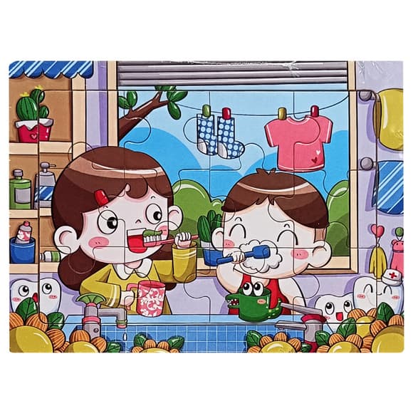 Детский деревянный пазл-вкладыш "Утренние процедуры" MD 1343-13, 12 элементов 15 х 11 х 0,4 см