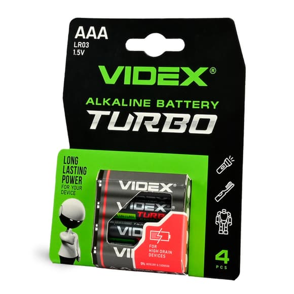 Батарейка лужна Videx LR03/AAA Turbo 4 шт BLISTER