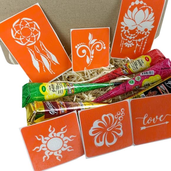 Набор цветной хны с трафаретами для био-тату №1 color-henna-set-01