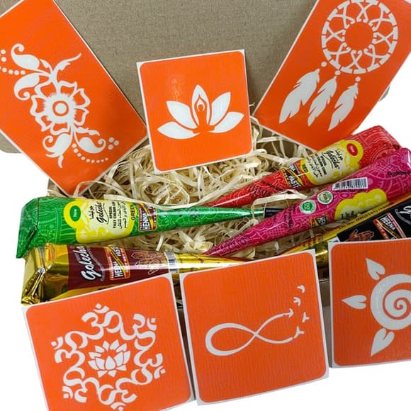 Набір кольорової хни з трафаретами для біо-тату №2 color-henna-set-02