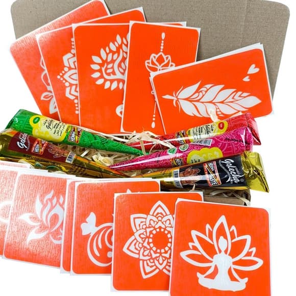 Набір кольорової хни з трафаретами для біо-тату №4 color-henna-set-04