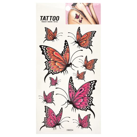Временная татуировка "Оранжевые и розовые бабочки Tattoo" 1020-HM254