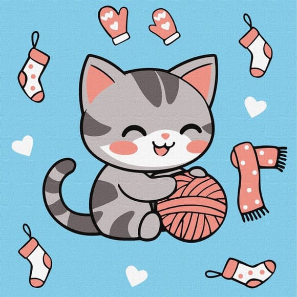Картина по номерам "Котик и клубочек (картина №2)" ©art_selena_ua KHO1234, 25х25 см