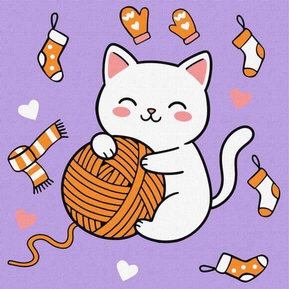 Картина по номерам "Котик и клубочек (картина №3)" ©art_selena_ua KHO1235, 25х25 см