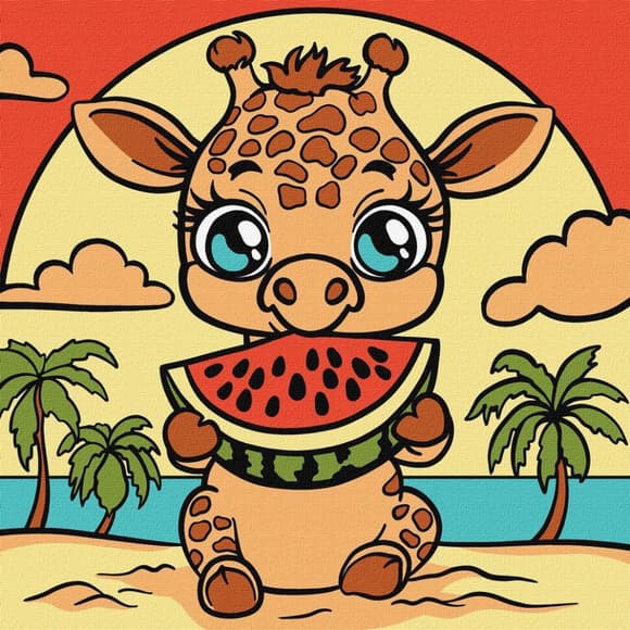 Картина по номерам "Жираф и арбуз" ©art_selena_ua KHO1241, 25х25 см