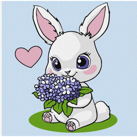 Картина за номерами "Зайчик з гортензіями" ©art_selena_ua KHO1244, 25х25 см