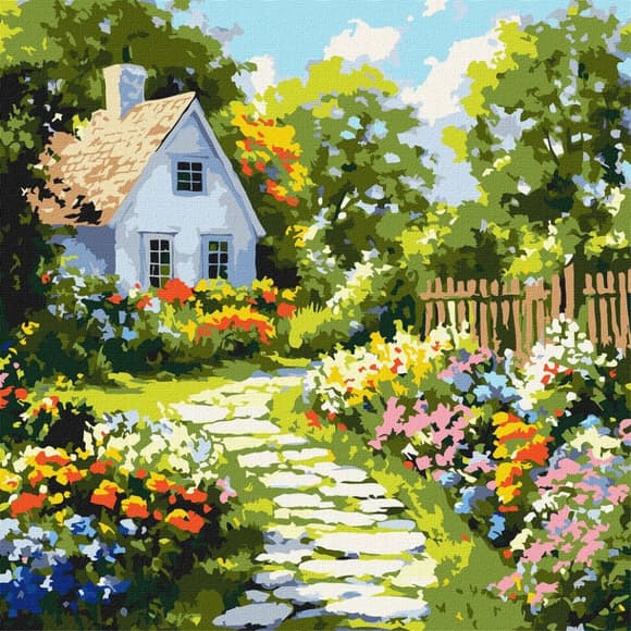 Картина по номерам "Цветы у хижины" ©art_selena_ua KHO6383, 40х40 см