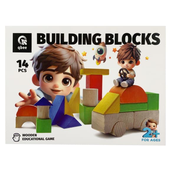 Детские деревянные строительные блоки "Город" QB700-008, 14 элементов 