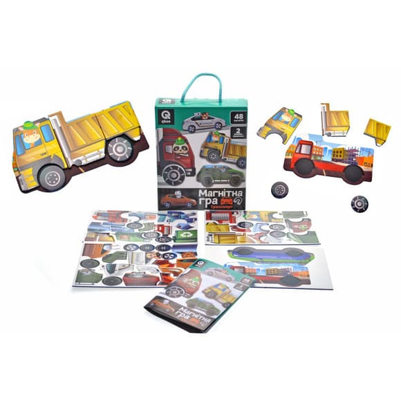 Детская магнитная игра "Транспорт" QB600-002, 48 магнитов, 2 основания-машинки
