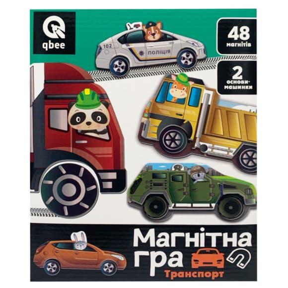 Детская магнитная игра "Транспорт" QB600-002, 48 магнитов, 2 основания-машинки