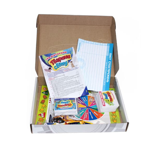 Настольная игра-викторина "Животные мира" 12120139 игровое поле, рулетка. кубик