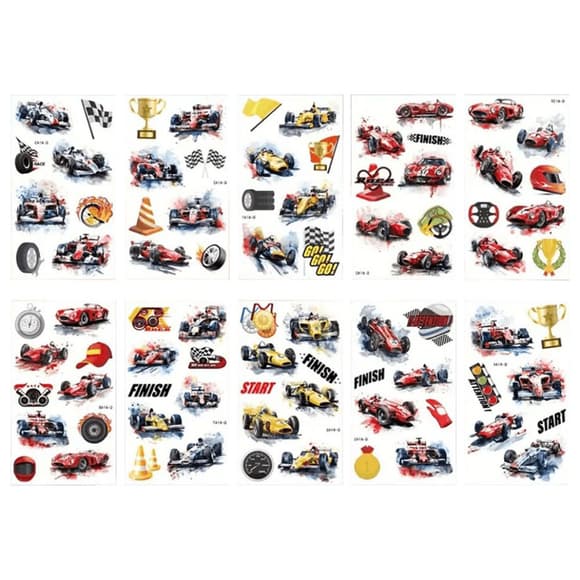 Набір тимчасових татуювань "Гоночні автомобілі" racing-cars-10-01 розмір 12х7 см