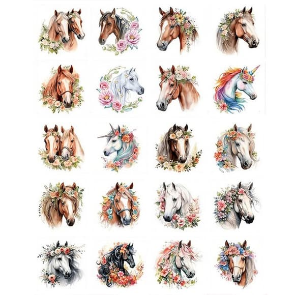 Набір тимчасових татуювань "Коні" Horses-20-01 розмір 6х6 см