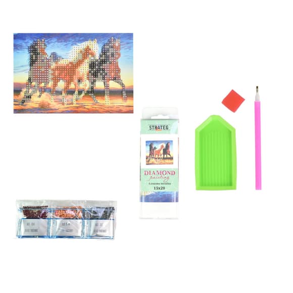 Алмазная мозаика без подрамника "Три грациозных коня" YAB24667, 10х15 см