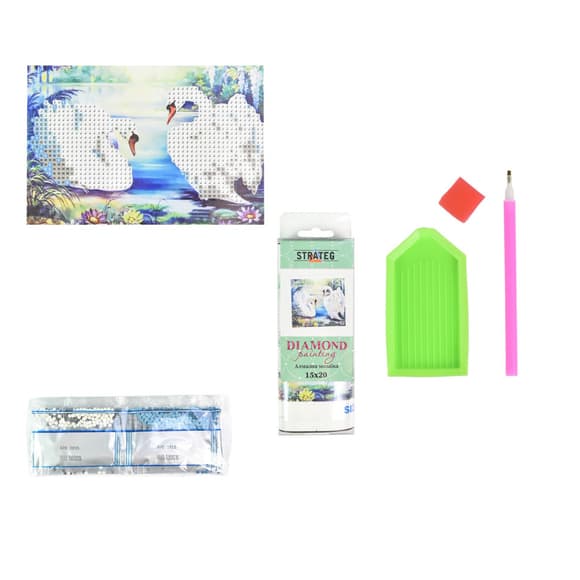 Алмазна мозаїка без підрамника "Лебеді на воді" YAB26235, 10х15 см            