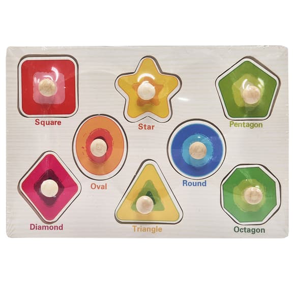 Деревянный пазл-вкладыш Геометрические фигуры 53972-7 ручка-держатель, в пленке