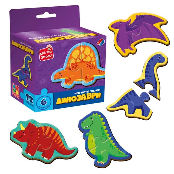Дитячі магнітні пазли "Динозаври" VT1733-01, 6 картинок