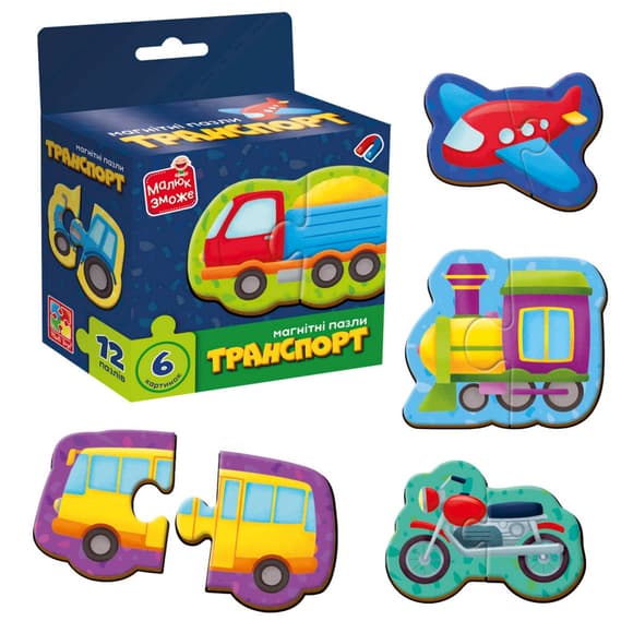 Детские магнитные пазлы "Транспорт" VT1733-02, 6 картинок