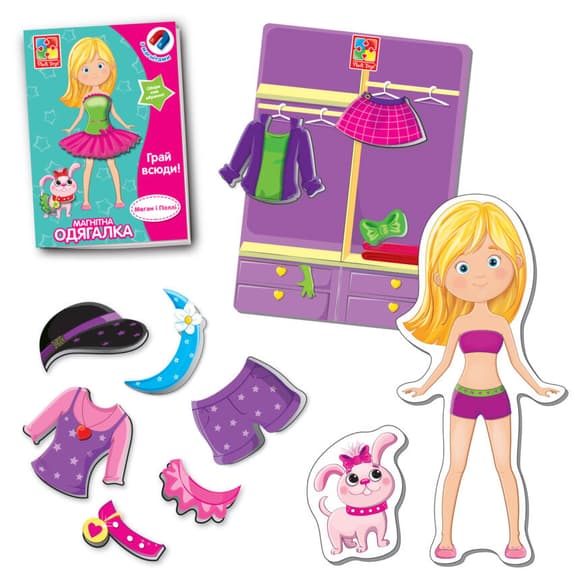 Дитяча магнітна одягалка "Меган і Поллі" VT3702-11, 39 ма гнітних елементів