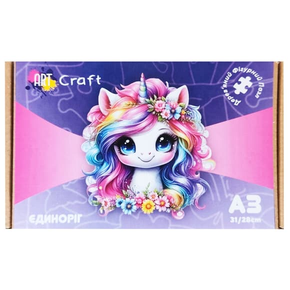 Фігурний пазл з дерева "Єдиноріг" PZ009-A3C-AC розмір А3, картонна коробка