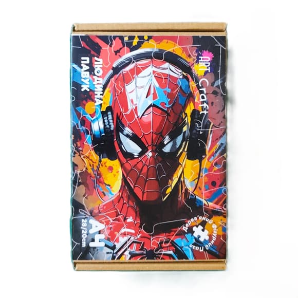 Фигурный пазл из дерева "Человек-паук" PZ013-A4C-AC 75-125 деталей, размер А4