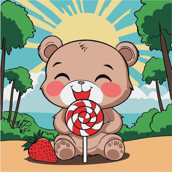 Картина за номерами "Літо. Ведмедик і льодяник" ©art_selena_ua KHO1265, 25х25 см 