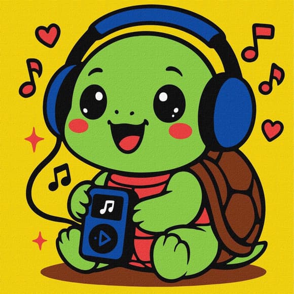 Картина за номерами "Черепашка слухає музику" ©art_selena_ua KHO1295, 25х25 см 