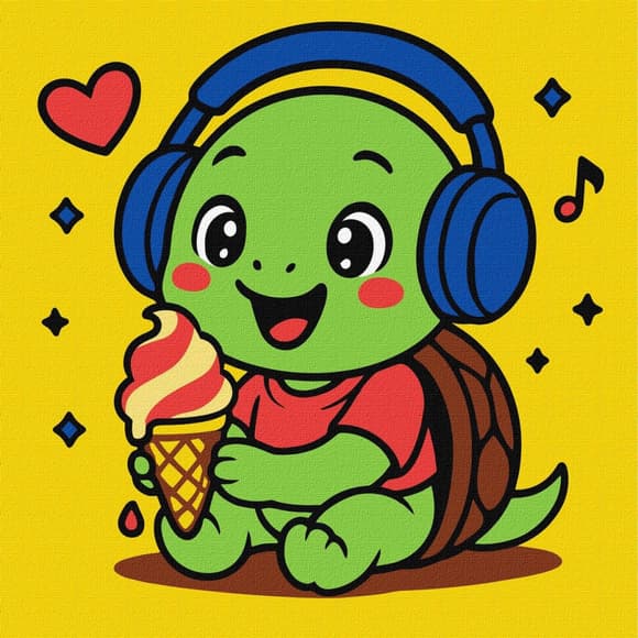 Картина за номерами "Черепашка їсть морозиво" ©art_selena_ua KHO1298, 25х25 см 