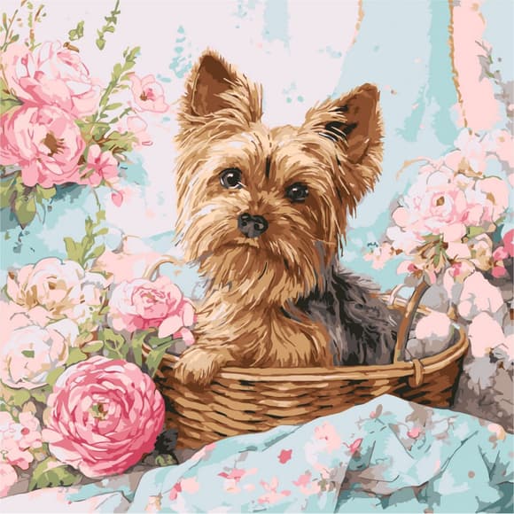 Картина по номерам "Йорк в корзине" ©art_selena_ua KHO6797, 40х40 см 