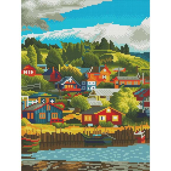 Алмазная мозаика "Деревня у озера" RDBS7013, 30х40 см